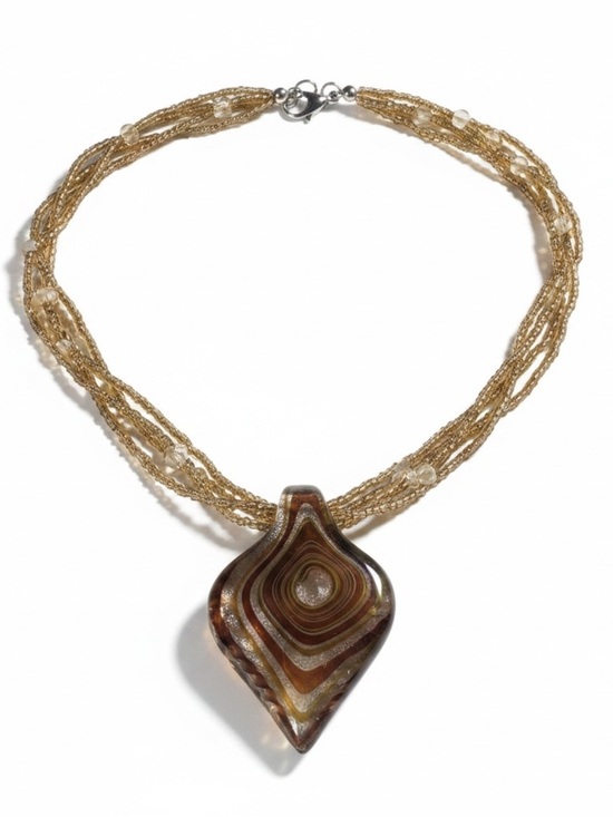 Venetian Murano Jewelry - Venetian Murano-Style Art Glass Leaf Beaded Pendant Statement Necklace Handblown